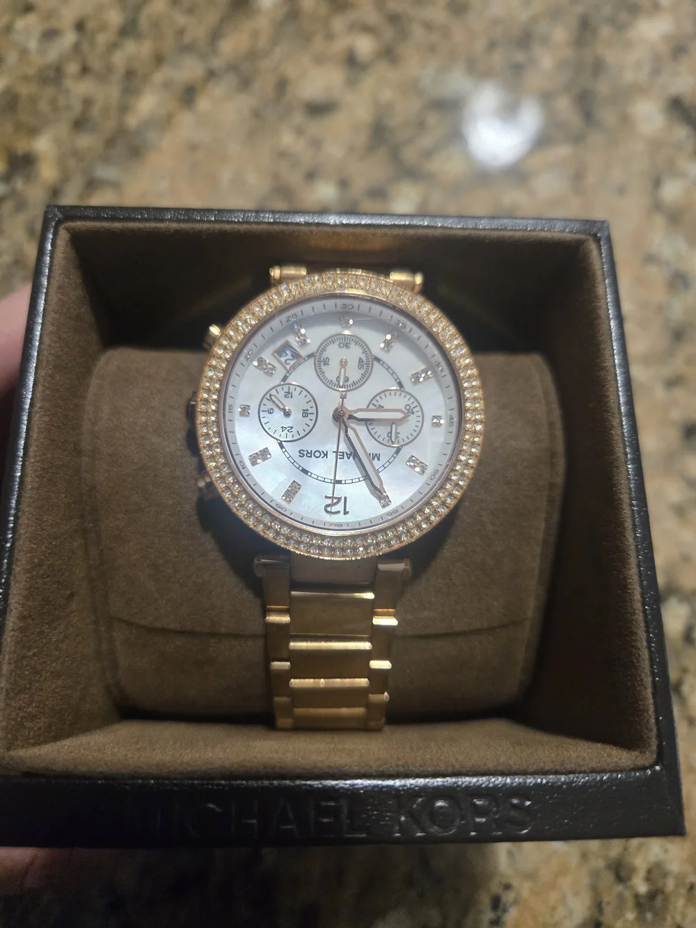 MICHAEL KORS Gold Tone Crystal Bezel Watch